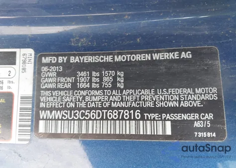 2013 Mini Hardtop Cooper z USA, uszkodzony, nr VIN WMWSU3C56DT687816